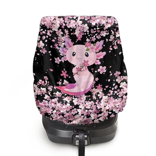 Axolotl Car Seat Cover for Baby Carseat, Cherry Blossom Car Seat Sun Shade Cover, Easy to Install, Sun Protection Reflector UV Ray Helpers