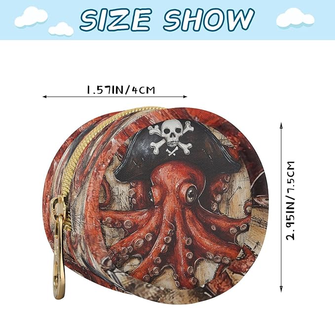 Pacifier Holder with Clip Pacifier Case for Diaper Bag Round Baby Pacifier Pouch Box Bag Portable Octopus Pirate and Compass