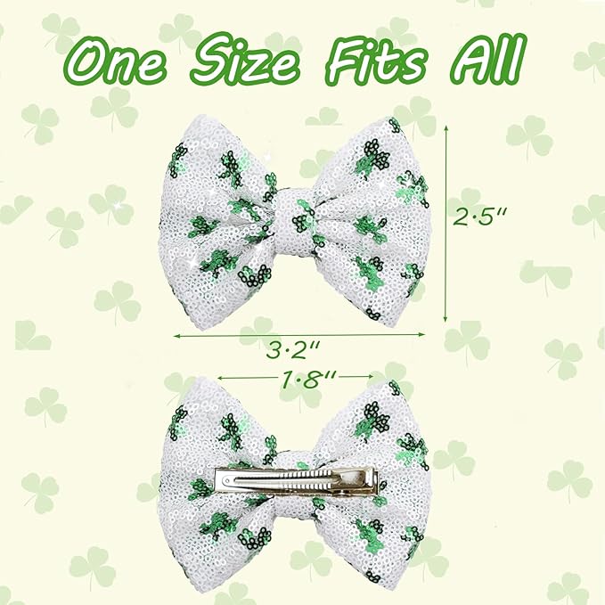 St.Patrick's Day Sequin Hair Bows for Girls Green Sparkly Alligator Clips Shamrock Glitter Hair Accessories for Little Teen Toddler Girls Kids St.Patrick Gift