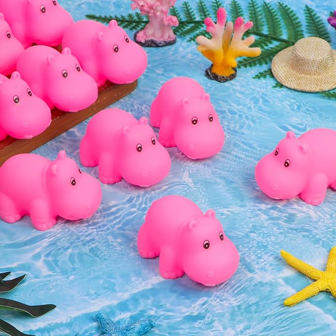 50 Pcs Rubber Hippo Baby Bath Toys Cute Floating Animal Bath Squirts Pink Hippo Bath Buddy Squirter Toys for Toddlers Fun Water Squirting Bathtime Play for Bathtub and Pool,Summer Beach Decor
