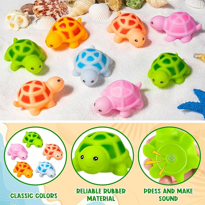 25PCS Mini Rubber Turtle Green Floating Squeaky Sea Turtle Rubber Bath Toy, Cute Screaming Sound Bulk for Bath Shower Swimming Pool Birthday Beach Decor(5 Colors)