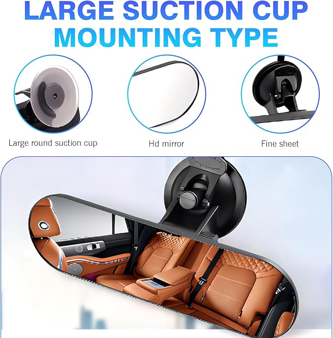 Rear View Mirror, Larger and Wider Enlarged Vision HD Glass Mirror, Anti-glare Multifunctional Rear Seat Baby Observation Accessories with Suction Cup, for Most Cars Trucks (White)