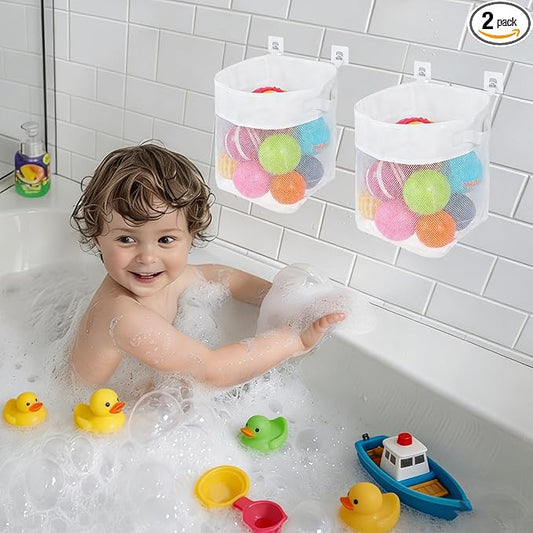2Pcs Bath Toy Storage Polyester Toy Organizer Wall Mounted Breathable Leaky Mesh Bag Easy to Install Large Capacity Toy Mesh Bag Easy to Clean Toy Organizer Suitable for Bathrooms