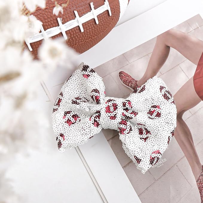 Cute Football Bows Hair Clips Sparkle Sequin Bows for Toddler Girls Football Accessories Glitter Bows for Girls Gifts for Women Big Hair Clips