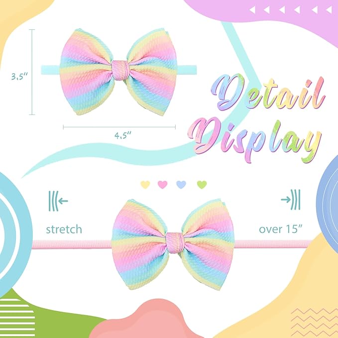 Rainbow Hair Bows for Baby Girls Dreamy Hair Accessories Mint Green Headbands for Newborn Infant Toddler Babies Outfits Accessory Hair Bands