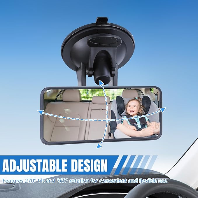 Baby Car Mirror with Suction Cup, 4.4"×2" Rectangular HD Glass Interior Rear View Mirror, 360° Rotation Adjustable Baby Rear Facing Mirrors for Windshield, Universal Car Accessories