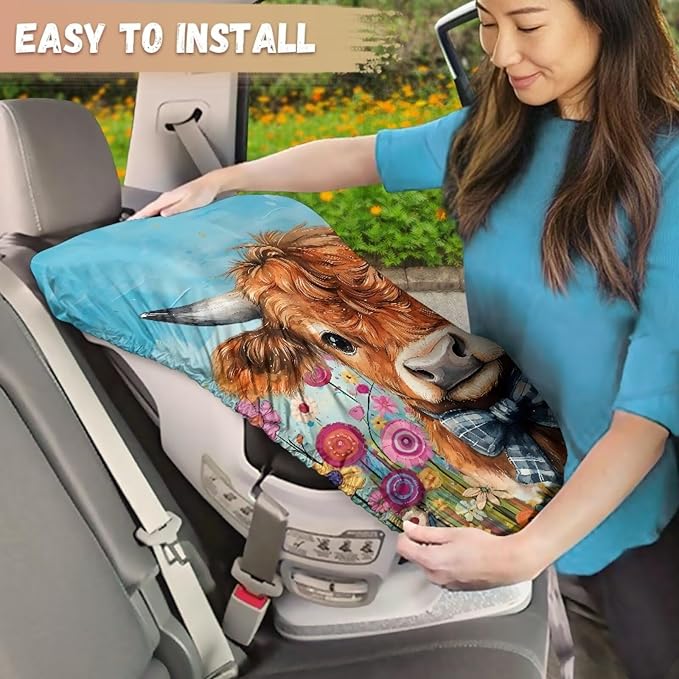 XYZCANDO Highland Cow Toddler Car Seat Cover Fashion Car Seat Sun Protection Easy to Install Car Seat Covers for Babies Girl Dustproof Baby Car Seat Shade Cover Car Decor Gift for Wife