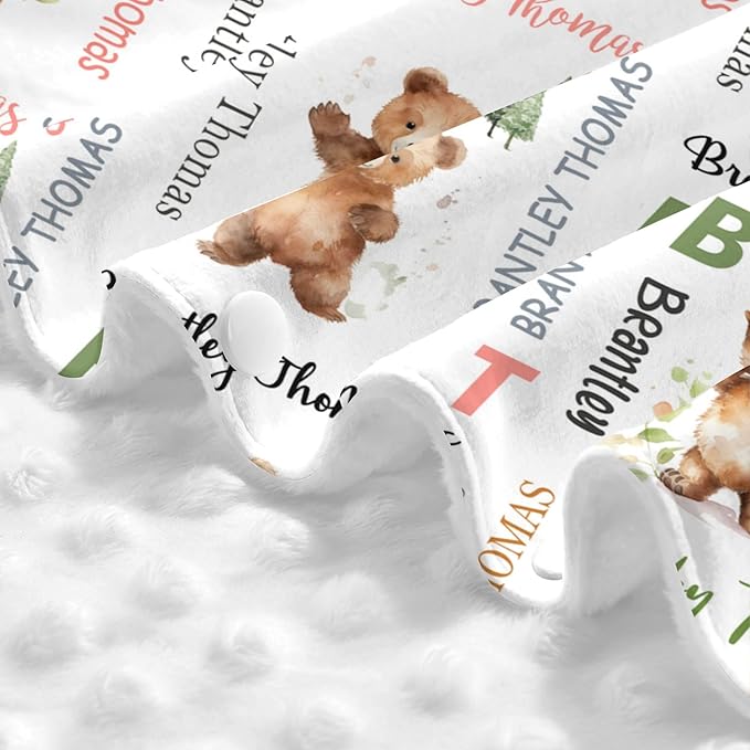 Custom Baby Car Seat Canopy Personalized Car Seat Covers with Name for Baby Boys Girls Customized Bear Nursing Breastfeeding Cover Infant Carseat Canopies Newborn Minky Baby Blanket