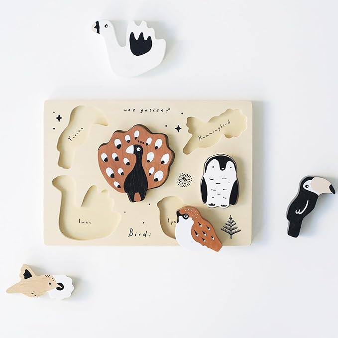Wee Gallery Wooden Tray Puzzle Bugs, Montessori Toy for Toddlers and Preschoolers for Early Learning and Fine Motor Skill Development, Sustainable Educational Puzzle for Kids