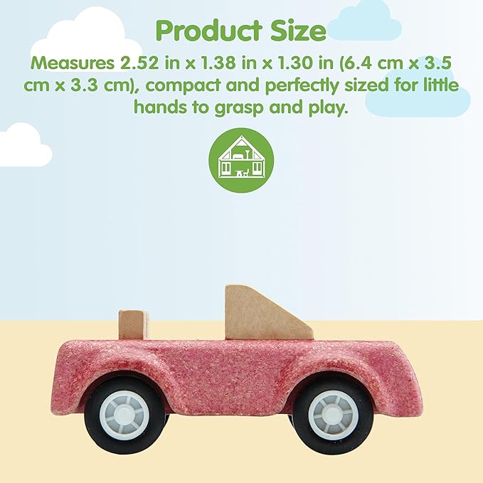 PlanToys® Pink Sports Car Wooden Montessori Vehicle Toy | Early Movement, Imagination and Practical Life Exploration | Eco Friendly Car for Indoor and Outdoor Play