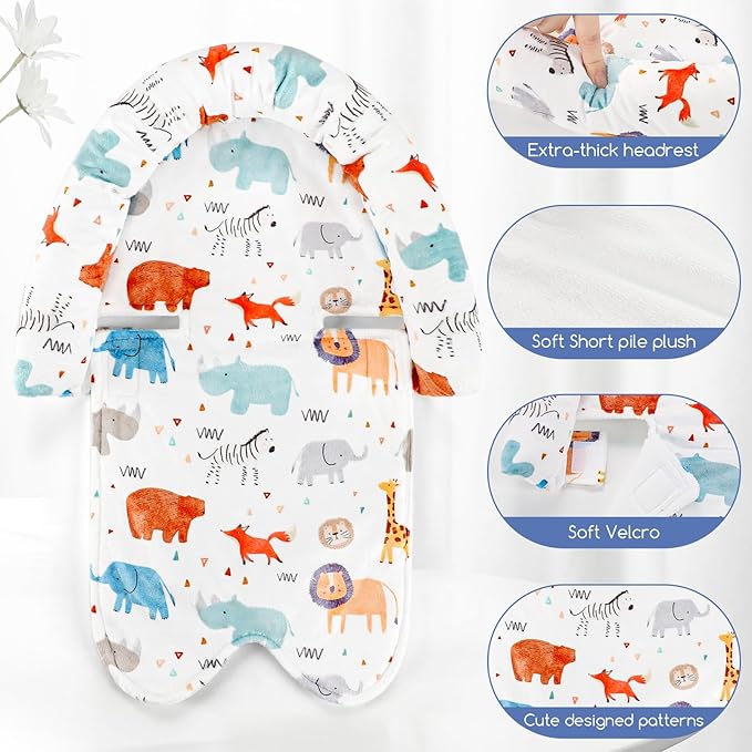 Infant Car Seat Insert & Strap Cover for Baby Boys, 2 in 1 Carseat Head Support Newborn, Ultra Soft Car Seat Cushion for Babies, Plush Fabric, Fit for Swing, Car Seat, Stroller, Bouncer, White