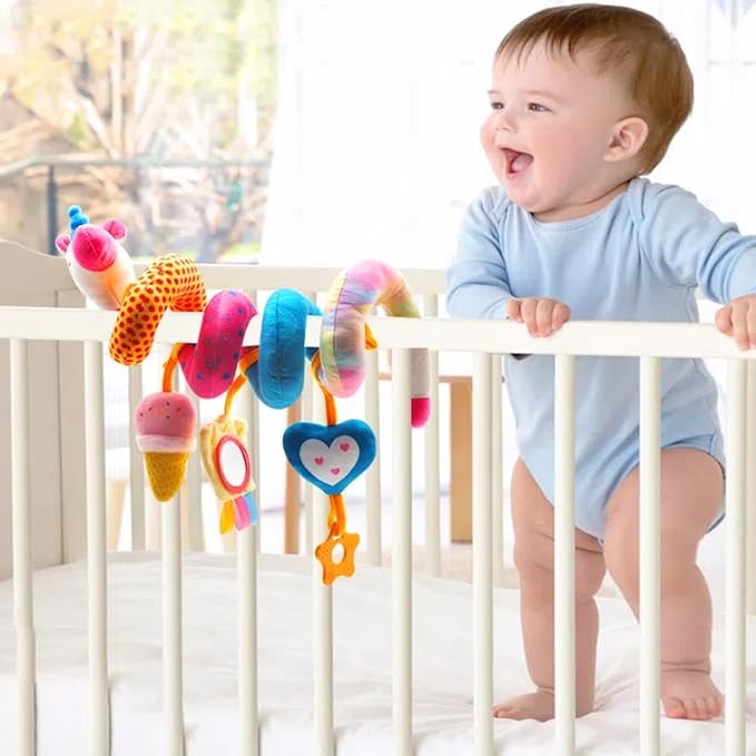 Spiral Car Seat & Stroller Activity Toys-Baby Sensory Toys for Babies 0-12 Months Boys Girls - Hanging Toys Carseat Crib Stroller, withbRattle, Mirror, Crinkle, Squeaky Baby Gifts 02
