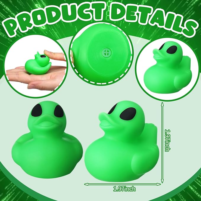Leyndo 24 Pcs Alien Rubber Duck Bulk for Gifts Alien Birthday Party Supplies Squeaky Green Duck for Adults Floating Pool Bathtub Party Supplies
