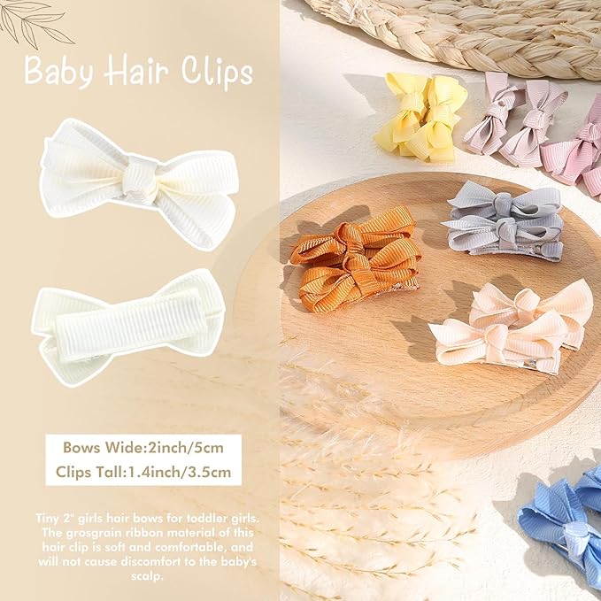 OAOLEER 2inch Baby Hair Clips, 24 Pieces/12 Pairs Fully Lined Baby Bows Hair Pins for Baby Girls Infants Toddlers 12 Colors in Pairs (Style C)