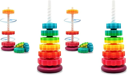 LUCKFUTURE Educational Spinning Stacking Toys, Rainbow Stacking Rings Baby Toy, Montessori Sensory Learning Toy for Girls and Boys Toddlers Toys for 1-3 Year Old (Pack of 2)