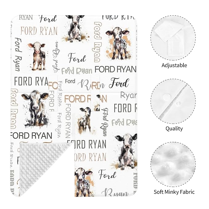 Personalized Winter Baby Car Seat Cover with Name Cow Winter Car Seat Cover for Baby Seat or Stroller Custom Infant Car Seat Covers Minky Blankets Nursing Cover Breastfeeding Scarf