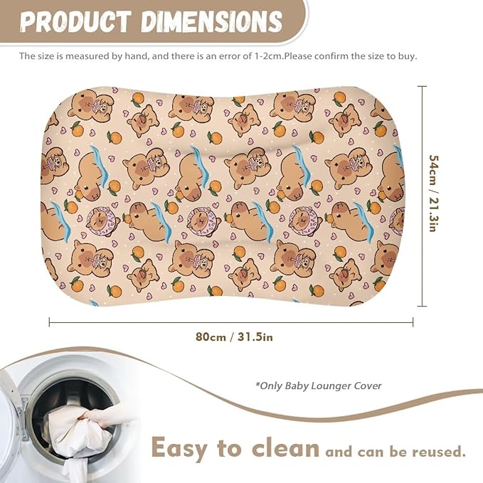 Capybara Baby Lounger Cover for Boys Girls Newborn Lounger Pillow Covers Soft Breathable Infant Nest Slipcover 31.5'' x 21.3'' Fits Most Standard Baby Loungers
