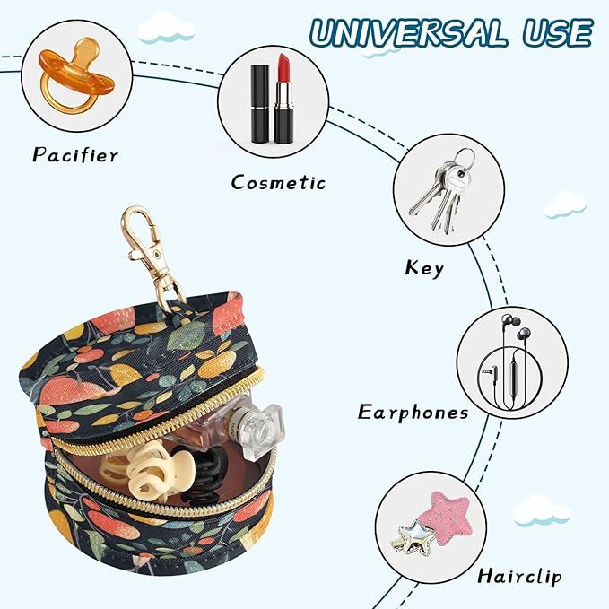 Pacifier Holder with Clip Pacifier Case for Diaper Bag Round Baby Pacifier Pouch Box Bag Portable Red and Yellow Apples Leaves