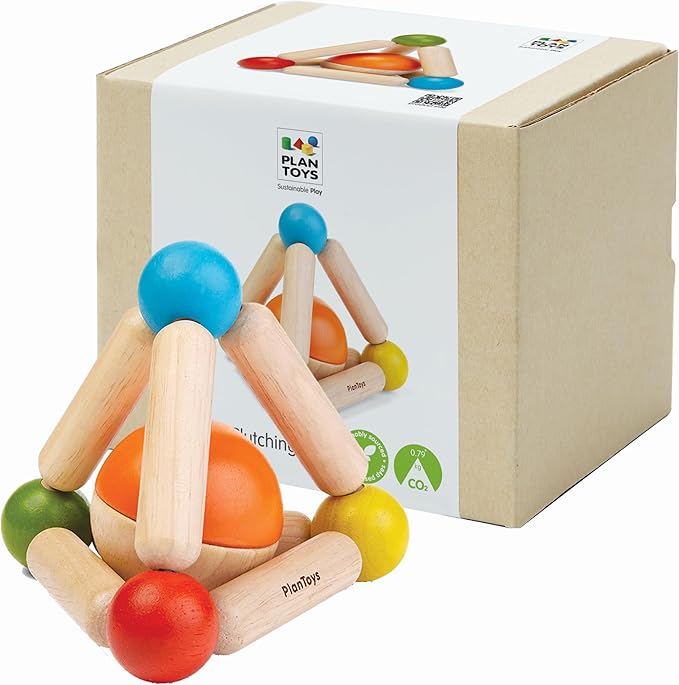 PlanToys® Wooden Clutching Triangle Baby Toy | Montessori Sensory Grasping and Fine Motor Skill Development Activity | Eco Friendly Rattle Toy for Early Exploration
