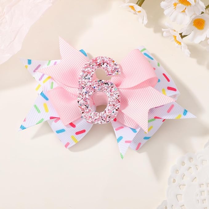 Birthday Hair Bow Hair Clips for Girls 1 2 3 4 5 6 Years, Baby Girl Accessories Bow Birthday Decorations, Pink Baby Girls Ice Cream Hair Bows Clips for 6th