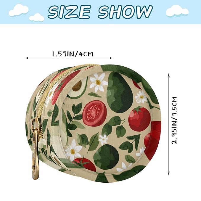 Pacifier Holder with Clip Pacifier Case for Diaper Bag Round Baby Pacifier Pouch Box Bag Portable Avocados Tomatoes Floral Leaves Beige