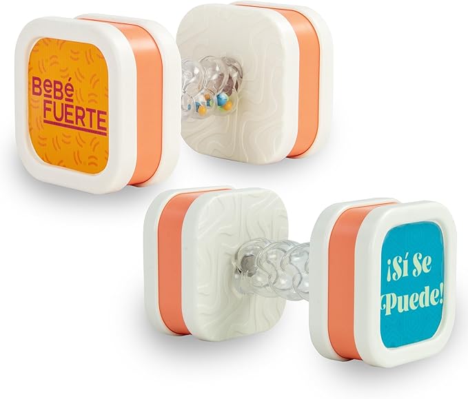 BEBE FUERTE Twist & Shake Dumbbell by Robin Arzon - Bilingual Toddler Sensory Toys - Baby Workout Toys - Baby and Toddler Gifts for Ages 3 Months and Up