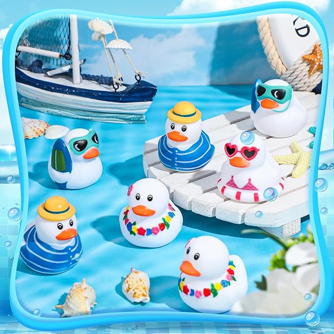 Honoson 36 Pcs Summer Beach Rubber Duckies Bulk Mini Rubber Duck Bath Toys Float Bathtub Ducky Cute Squeaky Ducky for Classroom Carnival Summer Birthday Baby Shower Party Favor (White)