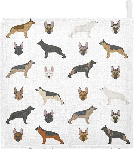 vvfelixl Cute German Shepherd Dog Baby Burp Cloths Baby Muslin Washcloths for Boys Girls Cotton Baby Face Towel for Newborn Infants Soft and Absorbent 11.8 X 11.8 in, 5 Pack