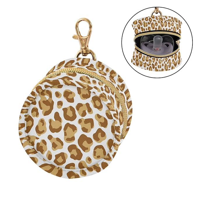 Leopard Print Pacifier Holder Case for Diaper Bag Portable Travel Pacifier Storage Case with Clip Newborn Baby Pouch for Baby Boys Girls Purse Outdoor