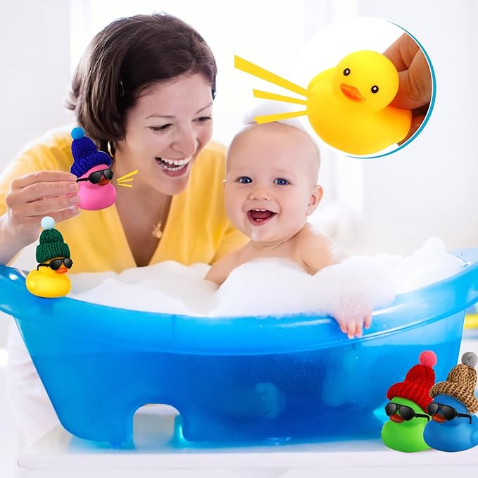 Chivao 12 Pcs Mini Rubber Ducks with Sunglasses/ Glasses and Hats/ Necklace, Cruise Rubber Ducks in Bulk Small Bathtub Toy for Hiding Party Favor(Fresh Color,Vivid Style)