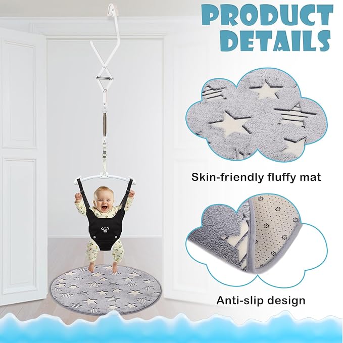 Baby Jumper, Baby Jumper Doorway with Adjustable Strap, Easy to Assemble, with a Soft Rug (Black)