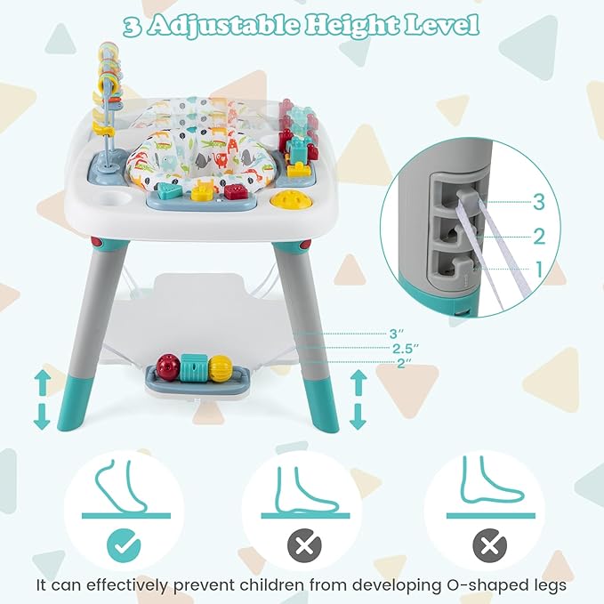 HONEY JOY Baby Bouncer Activity Center, 6-in-1 Infant Jumper & Standing Play Table w/ 360° Rotary Seat, 5 Toys, 3 Adjustable Heights, Music & Sounds, Activity Center for Babies(Blue)