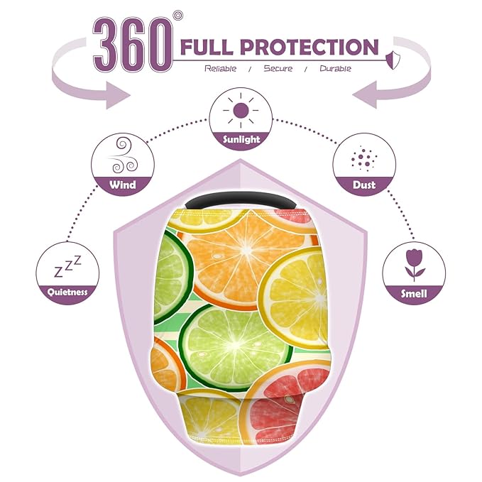 Baby Car Seat Stroller Covers Citrus Lemon Orange Slices Fruit Nursing Cover Breastfeeding Scarf Soft Breathable Stretchy Infant Car Canopy Coverage Carseat Cover for Boys and Girls Multi Use