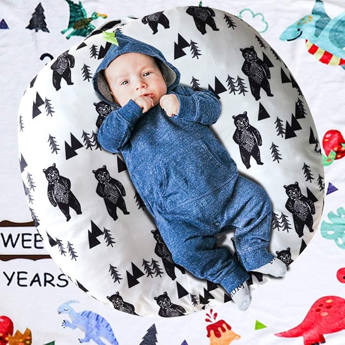 Baby Lounger Cover, Bear Newborn Lounger Cover for Boys, Snugly Fit Infant Lounger for Baby, Infant Removable Slipcover, Animal Breathable & Reusable (Lounger Pillow Not Included)