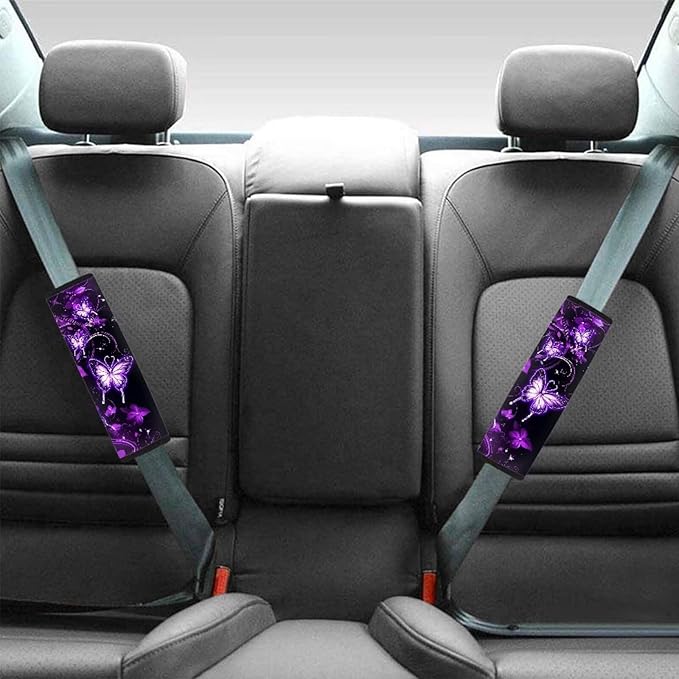Purple Butterfly Car Shoulder Pads for Seat Belts 2 Pack Car Seat Belt Covers for Cars Auto Seat Belt Cover Seatbelt Shoulder Pad Soft Auto Seat Belt Cover Seatbelt Shoulder Pad Cushions