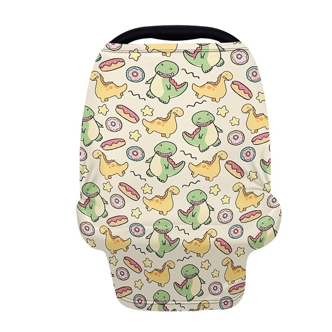 Biyejit Cartoon Dinosaur Baby Car Seat Covers- Multi-use Carseat Canopy for Babies, Stretchy Infant Carseat Cover Boy, Shower Gifts for Unisex Boys and Girls
