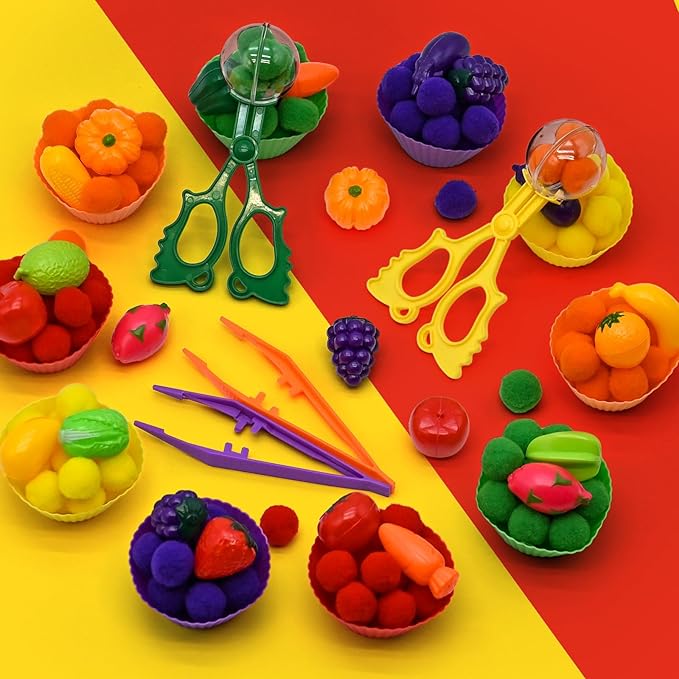 134 Pcs Farm Sensory Bin Filler Fruits Food Counting Sorting Sensory Bin Items Fine Motor Vegetable Counts for Easter Day Spring Summer Sorting Counting Decor (Farmer)