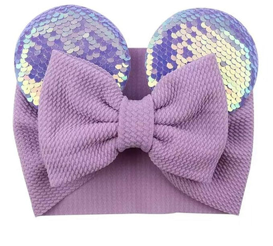 CLGIFT Minnie Ears Reversible Purple Hairband for Baby/Toddler Girls Flexible Sequin Headband, Perfect for Halloween, Christmas, Birthday, Cosplay Costume, and Theme Party