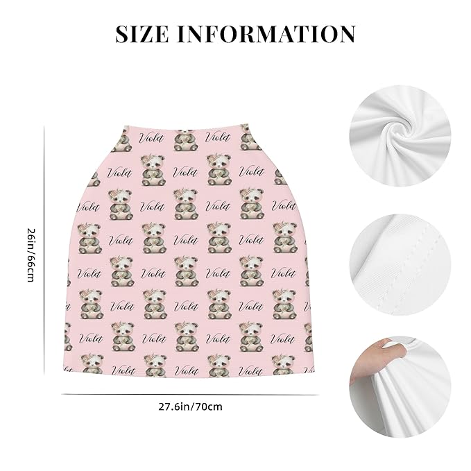 Personalized Panda Baby Car Seat Cover with Name,Multi-Use Canopy for Nursing, Strollers,Shopping Carts,Customized Breastfeeding Cover, Full Privacy,Infant Stroller Cover