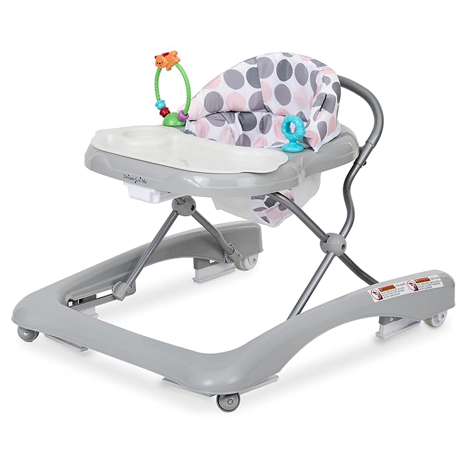 Dream On Me Mia Foldable Baby Walker in Grey, Foldable Walker with Adjustable Heights, Removable, Machine Washable High-Back Padded Seat, Suitable for 6-12 Months