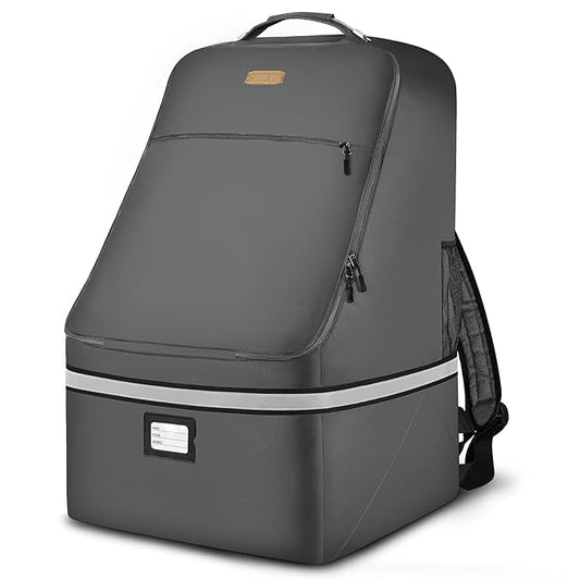 Car Seat Travel Bag - Padded Car Seat Carrier with Steel Cable Handle and Reflective Stripes, Large Durable Airport Gate Check Bag with Shoulder Strap