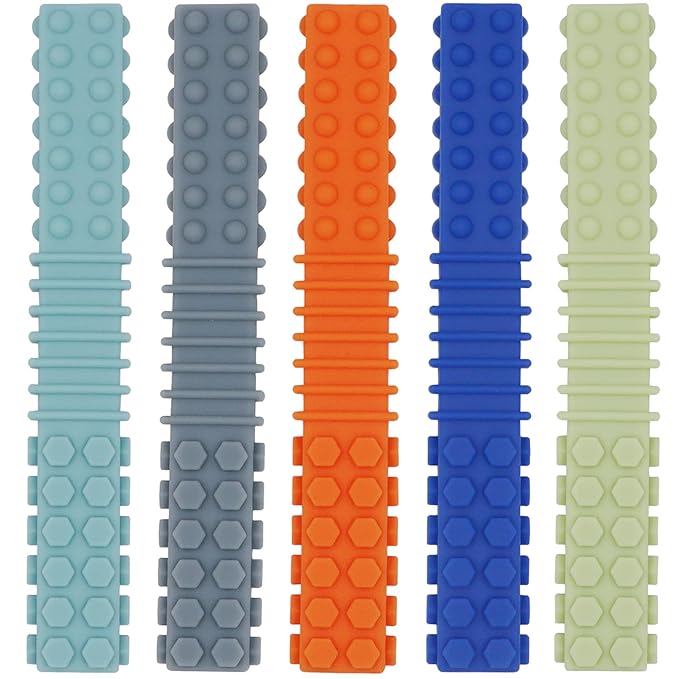 Sensory Chewy Toys for Autistic Children, 5 Pack Silicone Chew Tube Teething Sticks Toys for Autism, ADHD, SPD, Chewies with Special Needs, Oral Motor Chewy Tool for Sensory Kids Chewer (Colorful B)