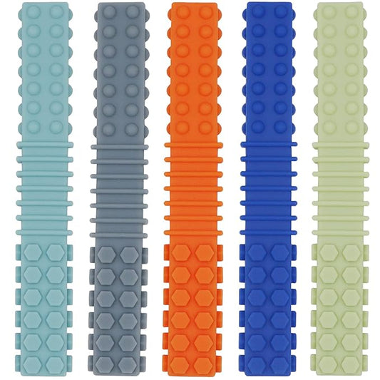 Sensory Chewy Toys for Autistic Children, 5 Pack Silicone Chew Tube Teething Sticks Toys for Autism, ADHD, SPD, Chewies with Special Needs, Oral Motor Chewy Tool for Sensory Kids Chewer (Colorful B)