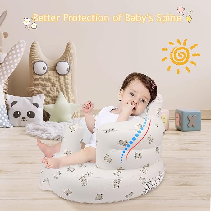 EKEPE Inflatable Baby Seat for Babies 3 Months & Up, Baby Floor Seats for Sitting Up, Baby Seats for Infants, Blow Up Baby Chair with Built in Air Pump - Bear