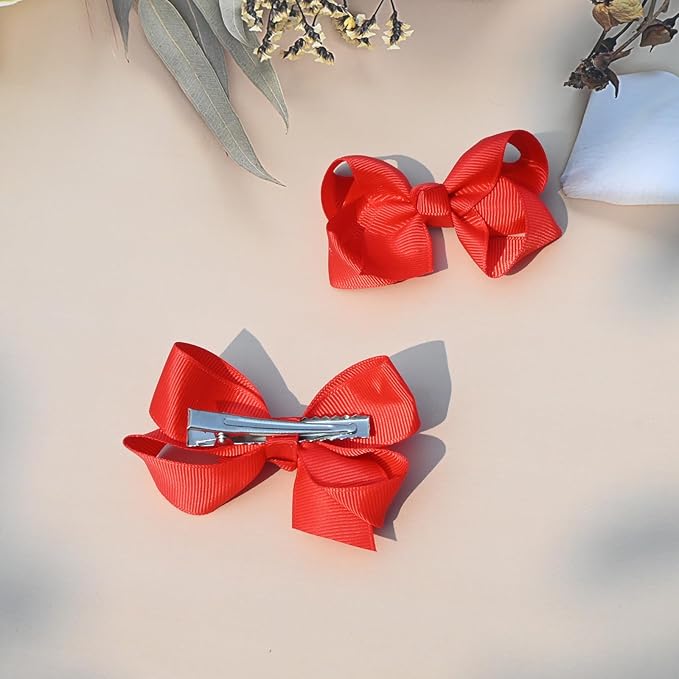 2 PCS 3inchs Hair Bows for Girls Grosgrain Ribbon Hair Bow Alligator Clips Hair Accessories for Baby Girls Toddlers(Red)