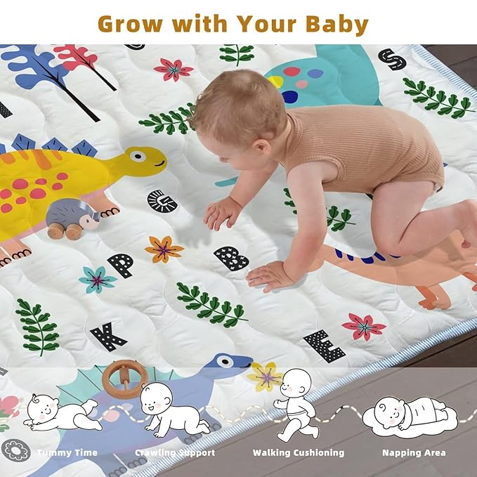 Baby Play Mat, 47x47 Play Mat for Playpen, Non-Slip Baby Mat for Floor, Thicken One-Piece Crawling Mat Cushioned Baby Playmats for Infants, Babies, Toddlers, Play & Tummy Time (Dinosaur, 47x47)