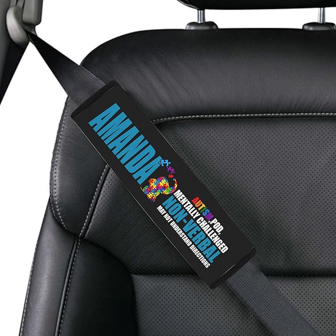 Autism POD Non Verbal Personalized Name Elephant Autism Awareness Seat Belt Cover for Kid Family Special Need Autistic Medical Alert Car Cushion Cover Support Autism Gift 38