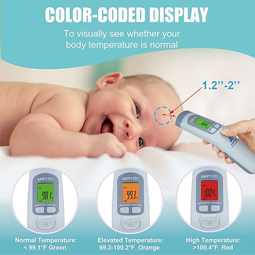 Amplim Bundle - Amplim Non-Contact Infrared Digital Forehead Thermometer for Baby Hospital Medical Grade No Touch (Pack of 3)