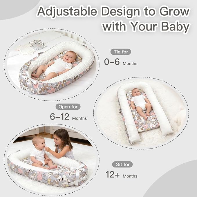 Baby Support Cushion | Organic Cotton Infant Support Cushion | Reversible, Adjustable & Portable Floor Cushion | Soft, Breathable, Washable Cover