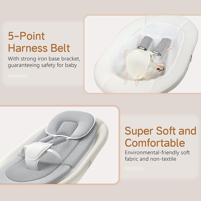 Baby Swing for Infants, Portable Electric Baby Swings with Bluetooth, 5 Swing Speed, 10 Lullabies, 5-Point Harness, Remote Control & Touch Panel - Infant Swing for Indoor & Outdoor Use, Wood Grain